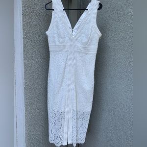 Bardot white lace deep v dress
